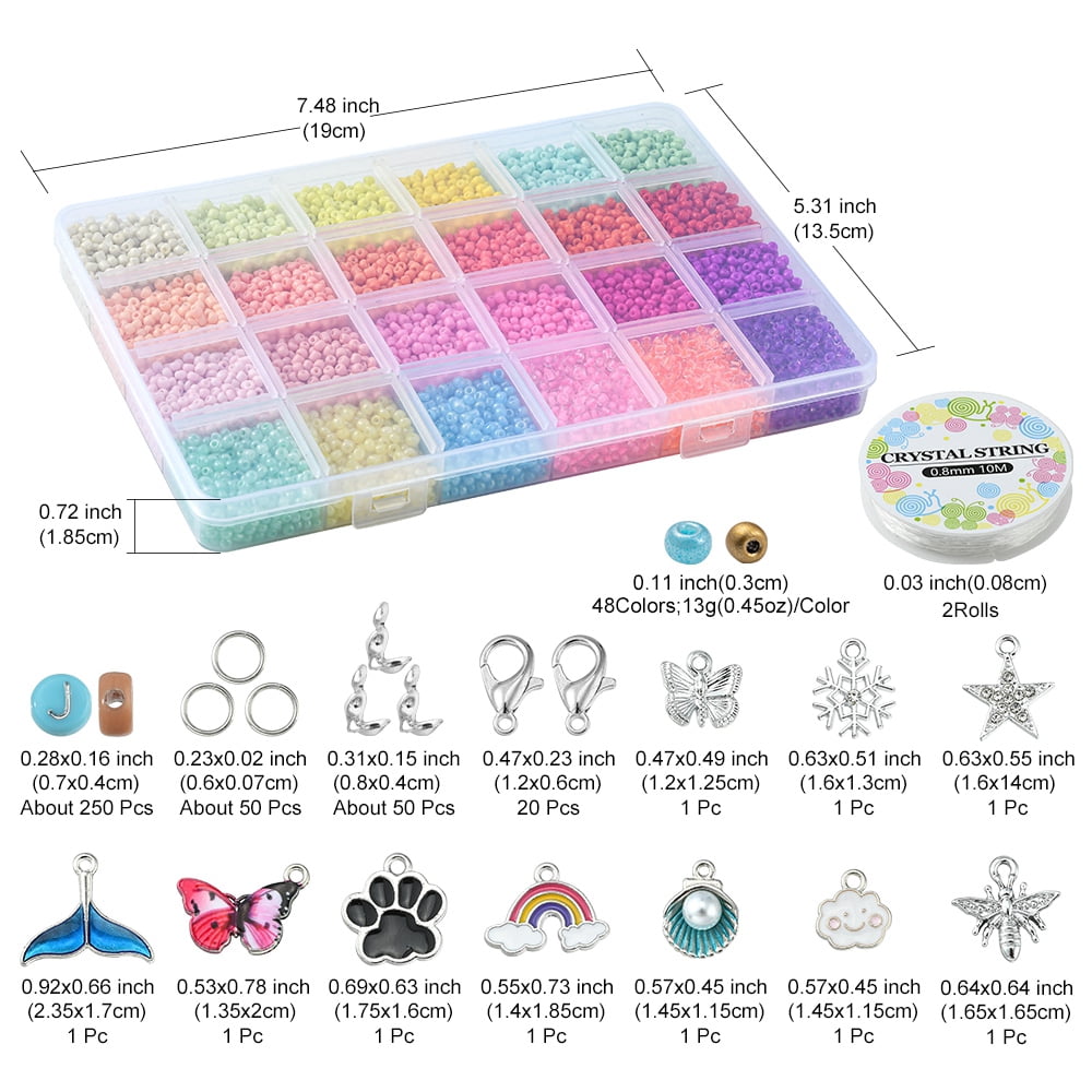 1set Letter Bracelet Necklace Making Kit Including Round Seed & Acrylic Beads Rainbow & Cloud & Snowflake & Butterfly Alloy Pendants Mixed color