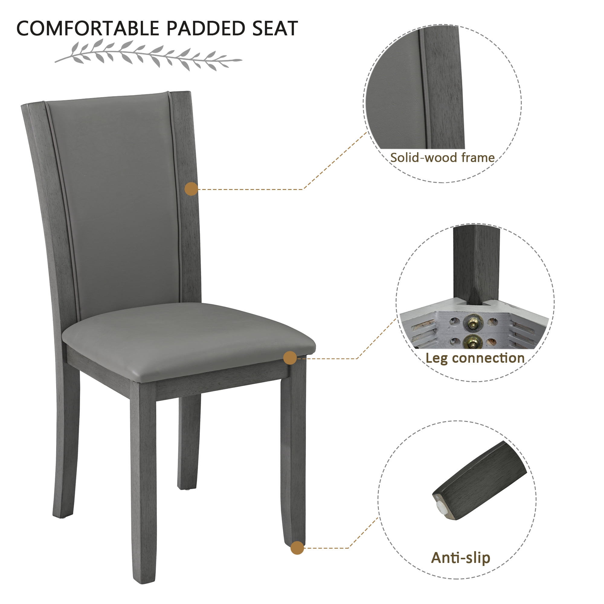 Jopath Set of 4 Wooden Dining Chairs, Kitchen Chair with Padded Seat, Upholstered Side Chair for Dining Room Living Room Kitchen Grey