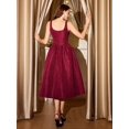 thumbnail image 7 of Burgundy Vintage Jacquard Fit & Flare Midi Dress With Pockets Elegant Party Holiday Dress, 7 of 7