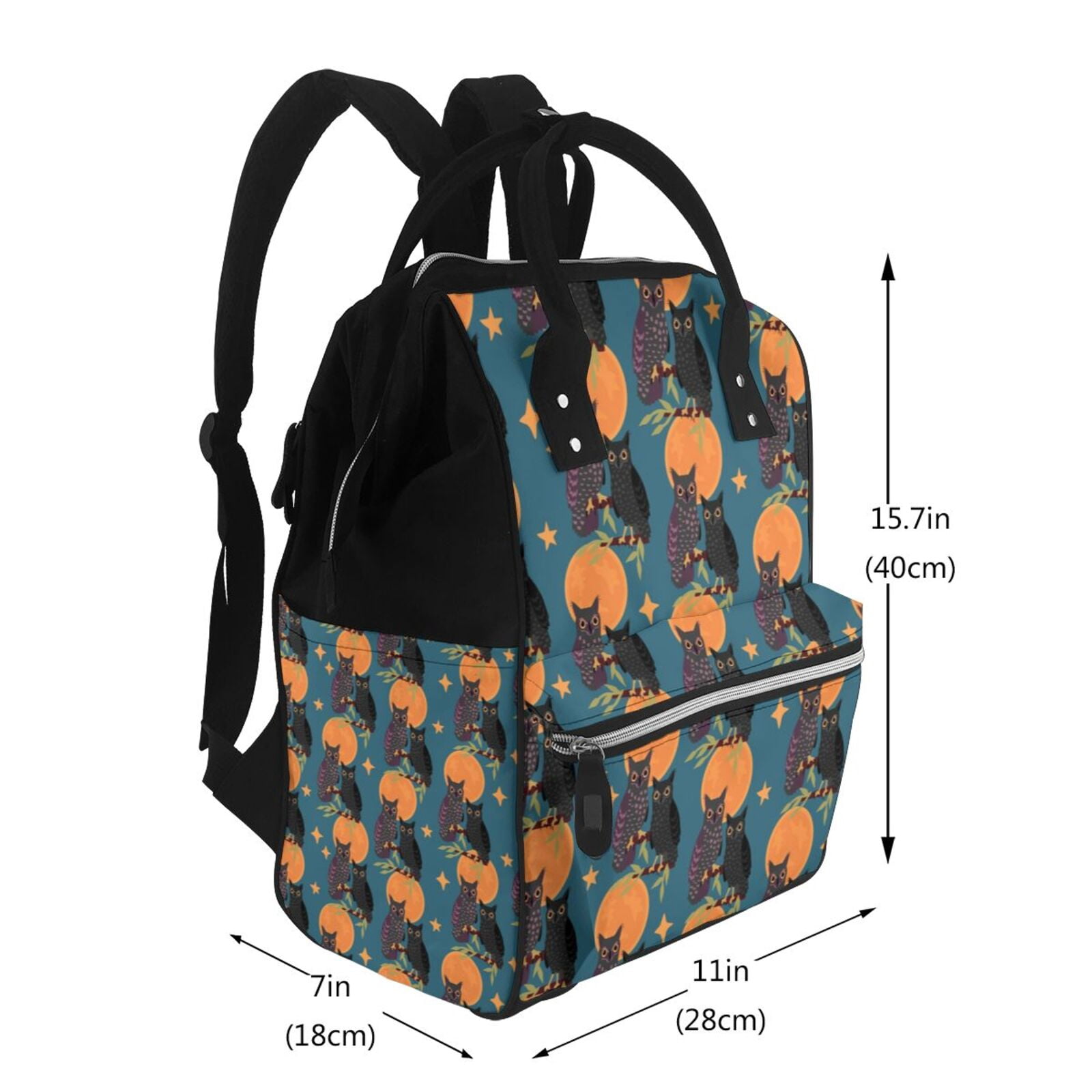 Fuzoiu Owls In Cartoon Style Print Diaper Bag Backpack,Baby Essentials Travel Tote,Multi function Waterproof Diaper Bag, Travel Essentials Baby Bag - Unisex