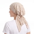 thumbnail image 2 of Fabrcox Women Lace Trim Pre-Tied Head Scarf Hat, Soft Breathable Crinkle Chemo Headwear, Full Coverage Turban Headwrap for Hair Loss Daily Sleeping Travel, 2 of 4