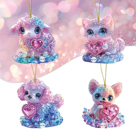 nvzhuang Animal Hanging Ornament Dog Cat Cattle Keychain Car Rear View Mirror Charms Backpack Pendant Valentine's Day Birthday Present