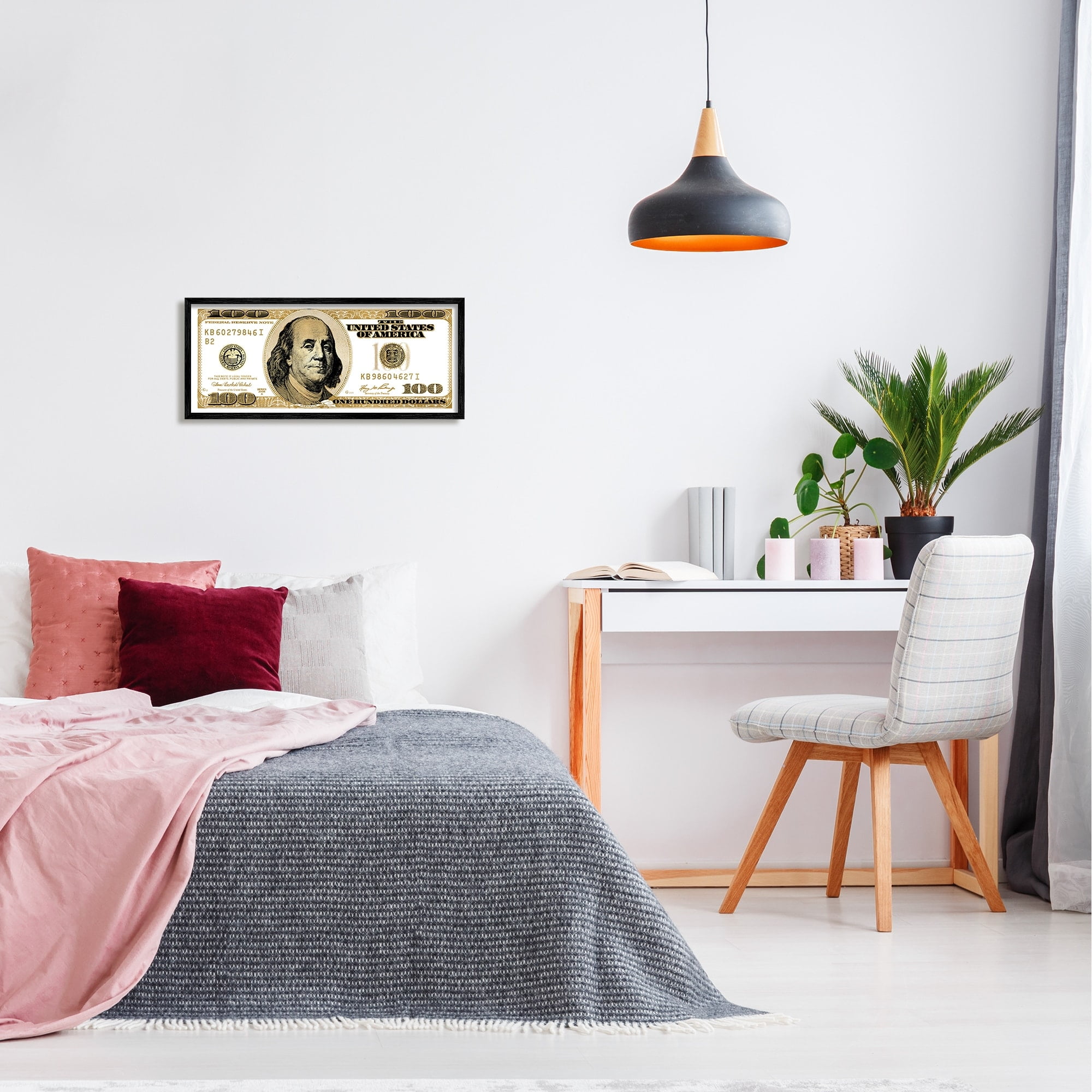 Stupell Industries Decorated Dollar Bill Pattern Trendy Glam Money Framed Wall Art, 24 x 10, Design by Madeline Blake