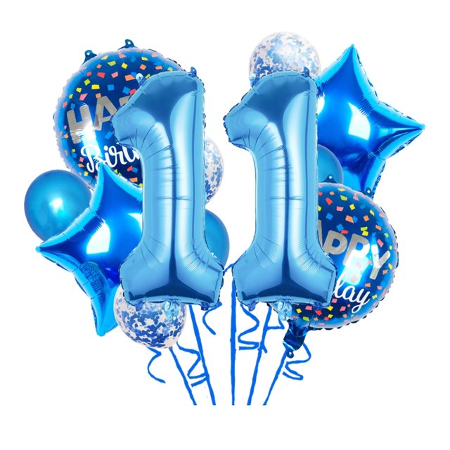 Set de globos de Chaungfu para fiesta de undécimo cumpleaños, 11 unidades, tema azul