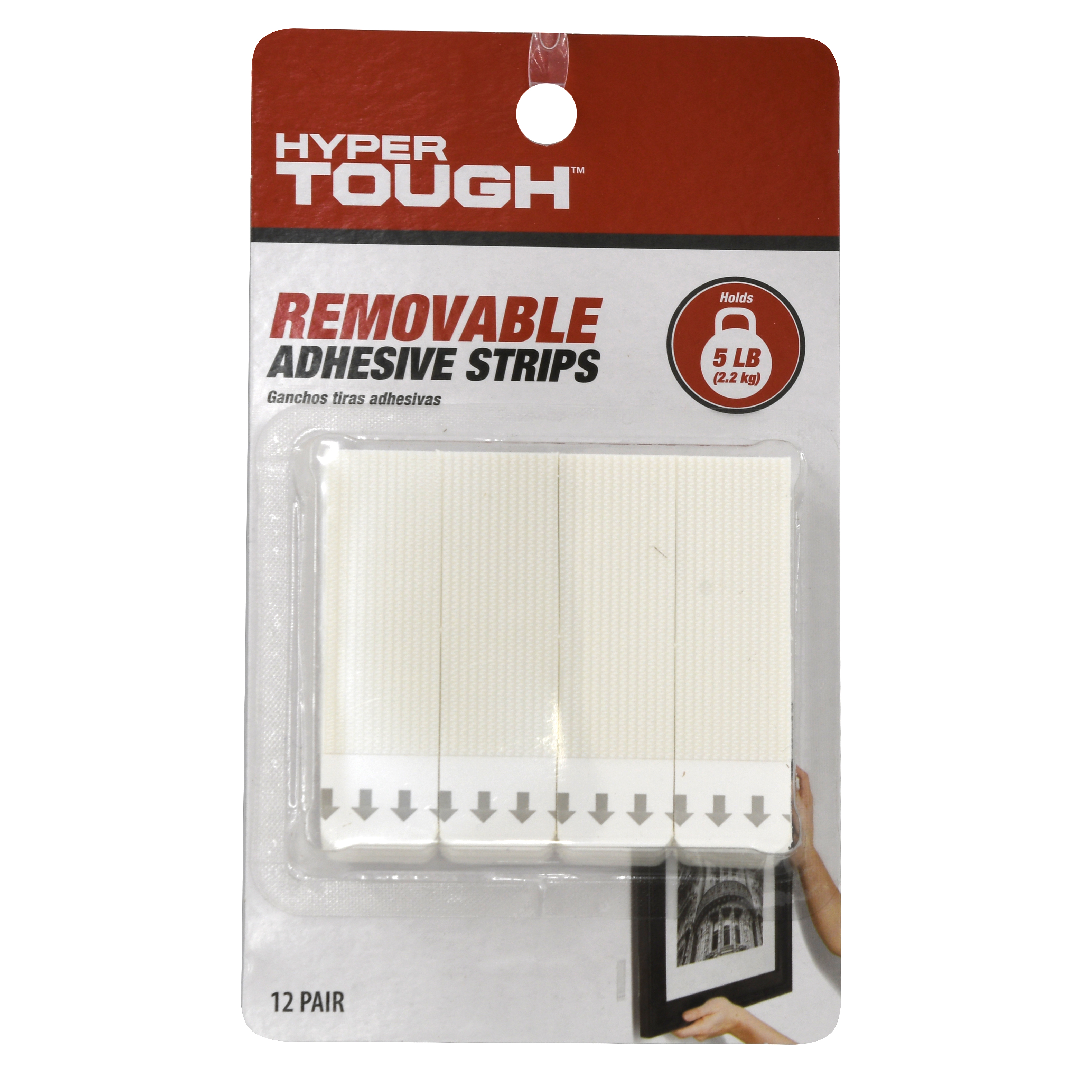 Hyper Tough Removable Adhesive Strips, Large, Holds up to 5 lb., 12 Pair, White - image 5 of 8