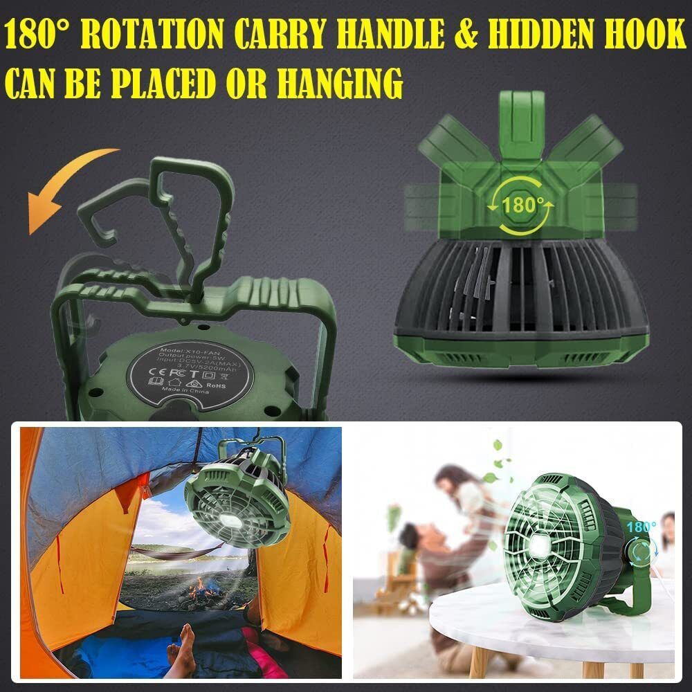 IC ICLOVER Outdoor Portable Tent Fan LED Light Rechargeable Hanging Camping Lantern + Remote