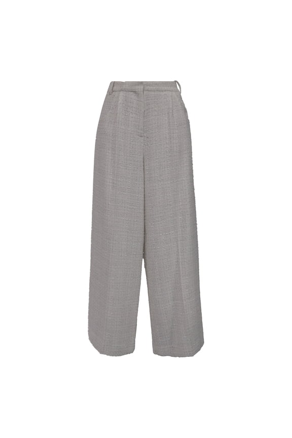 Pre-Owned Maje Wide-Leg Tweed Trousers in White Cotton