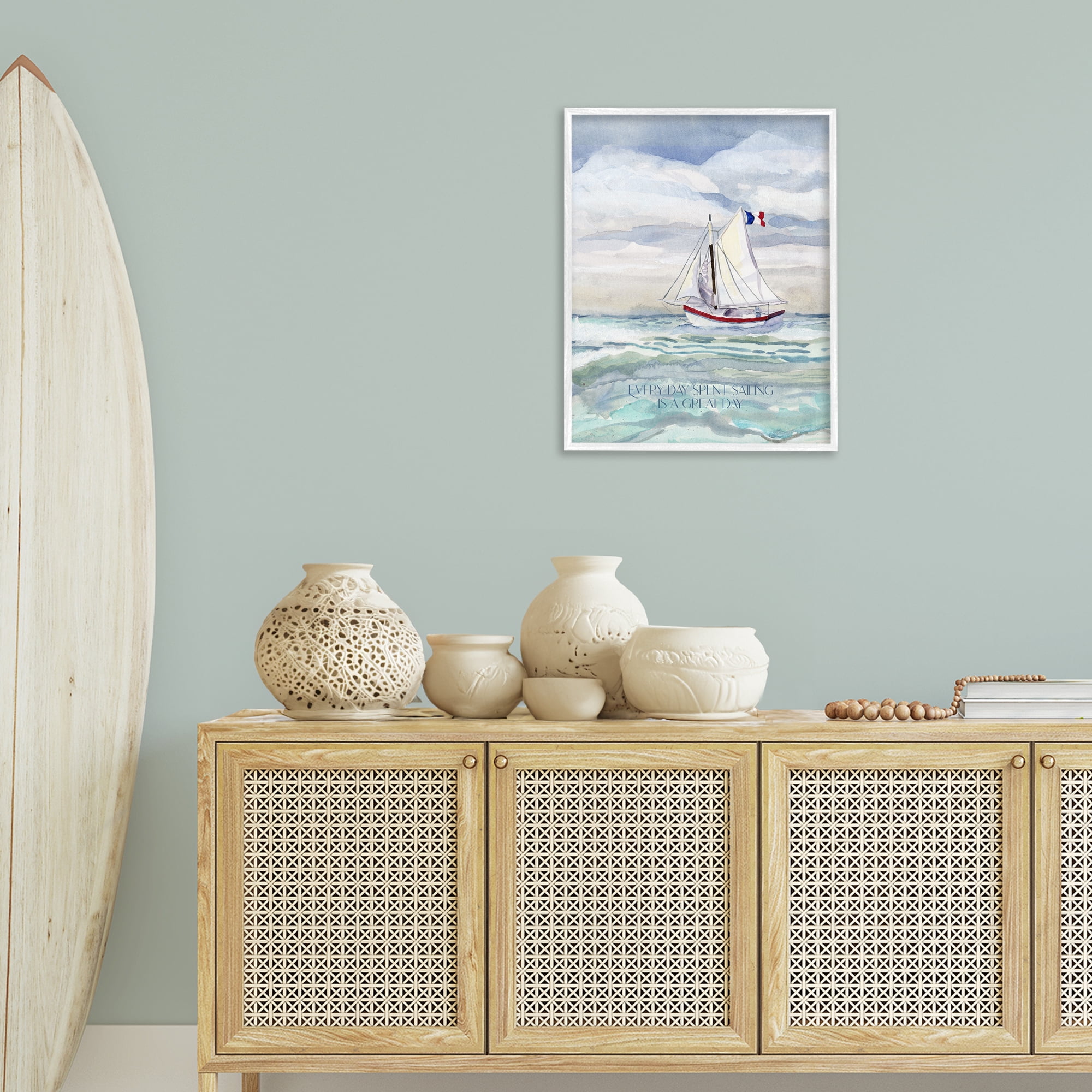 Stupell Industries Great Day Sailing Phrase Transportation Painting White Framed Art Print Wall Art, 24 x 30