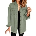 thumbnail image 2 of Womens Tops Washed Denim Shirt Jacket Polyester And Cotton Shirt Collar Chest Pockets Long Sleeves Regular Fit Casual Daily Outfits L Sweaters For Women, 2 of 6