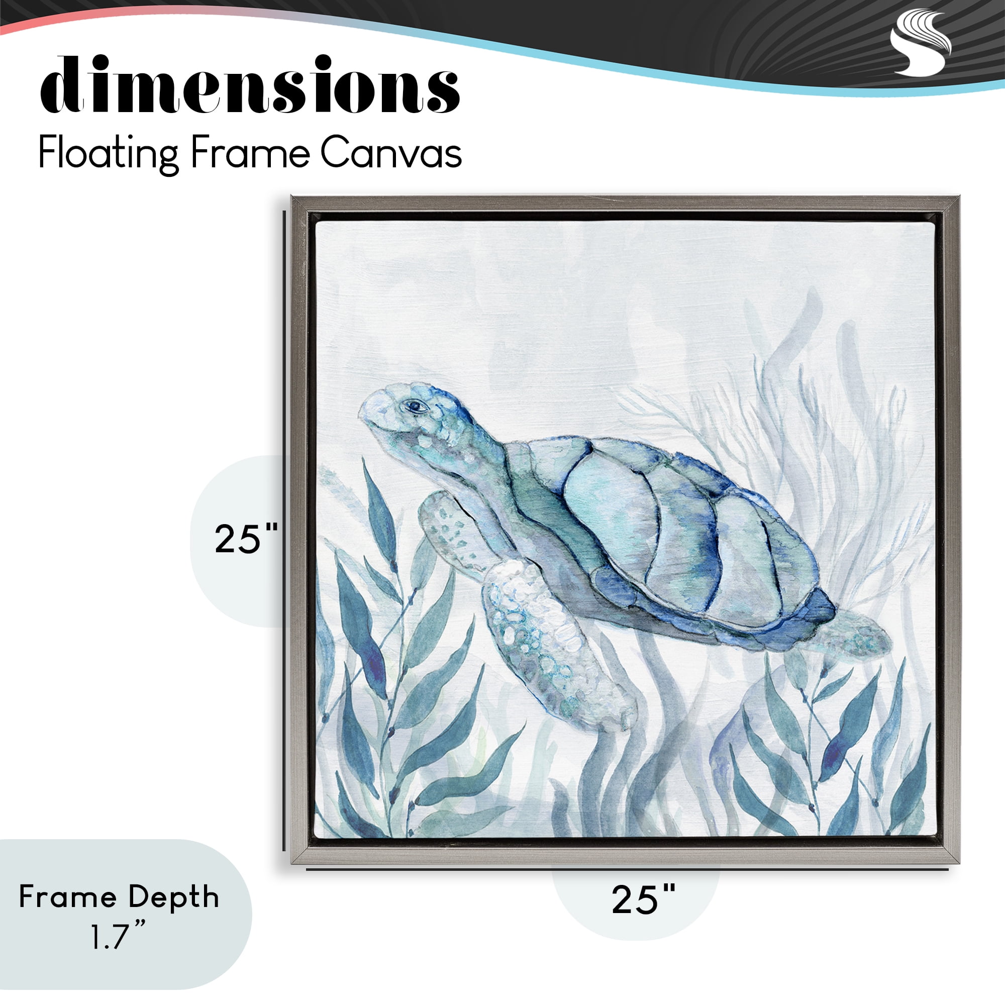 Stupell Industries Sea Turtle with Subtle Smile Gray Framed Floater Canvas Wall Art, design by Janet Tava