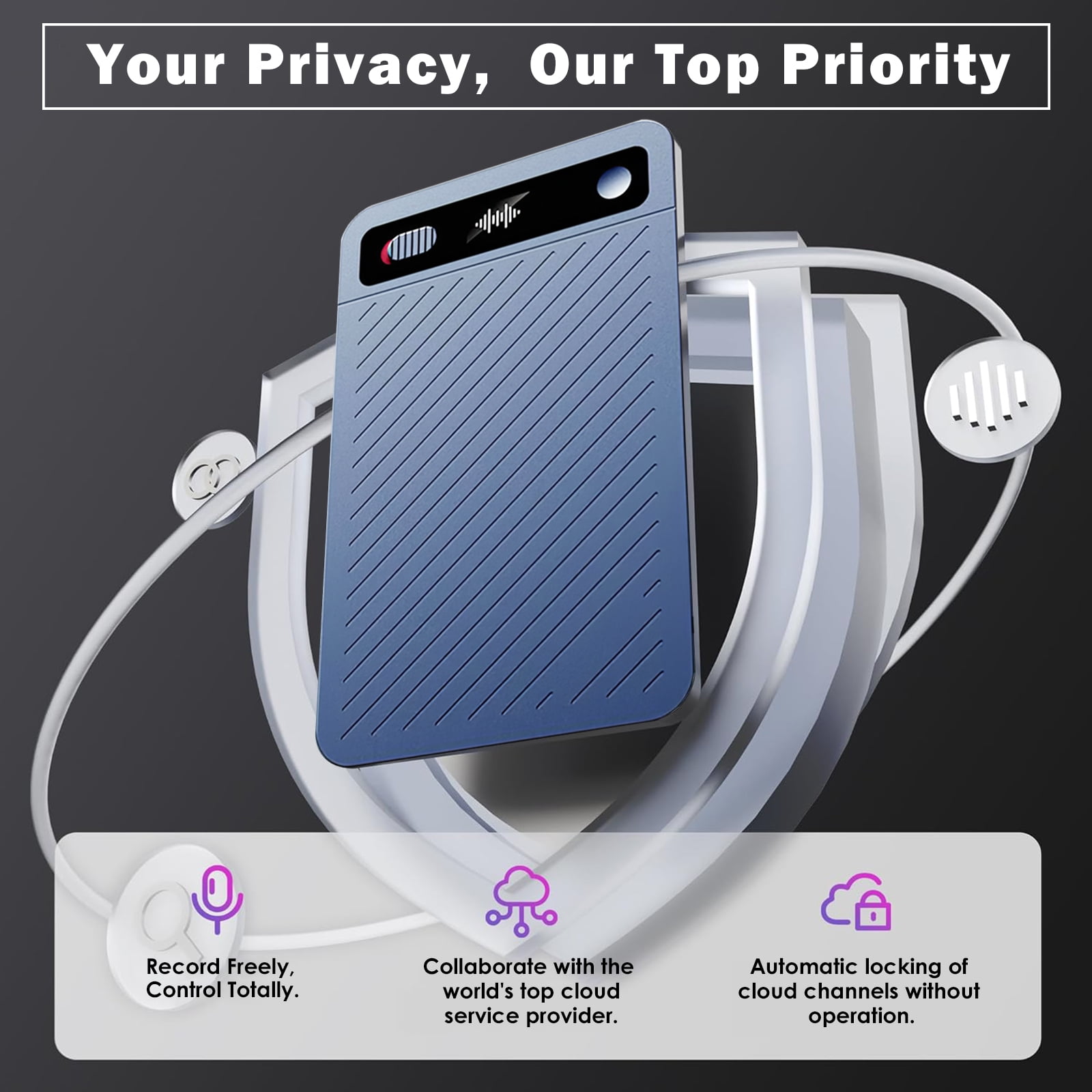 AI Voice Recorder, Transcribe Translate Summarize, Phone Recorder Compatible with Calls Interviews Lectures Meetings, Blue, 64GB