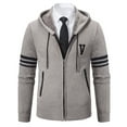 thumbnail image 4 of WTOBBY Men's Solid Color Knit Cardigan Jacket, Plush Fleece Lined Hooded Sweater, Warm Thickened Casual Zip Up Outerwear for Fall Winter Seasons,Light Gray XL, 4 of 5