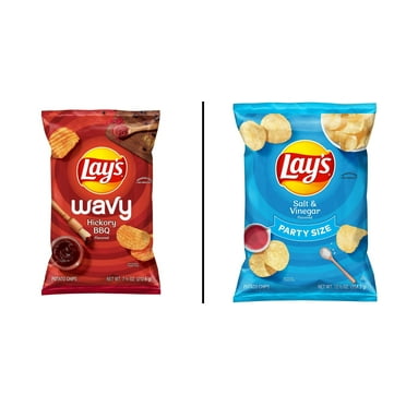 Lay's Wavy Hickory BBQ Potato Chips 7.5 oz & Lay's Salt & Vinegar Potato Chips Party Size