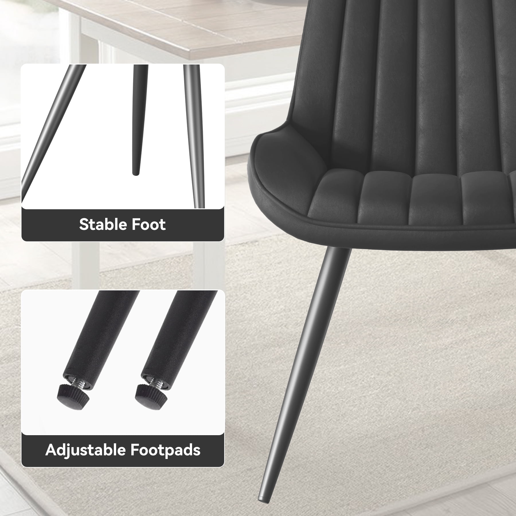 MOONMISS Modern Upholstered Dining Chairs Set of 4 with Thick Cushion,Sturdy Metal Legs,Side Chairs for Kitchen,Living Room,Black