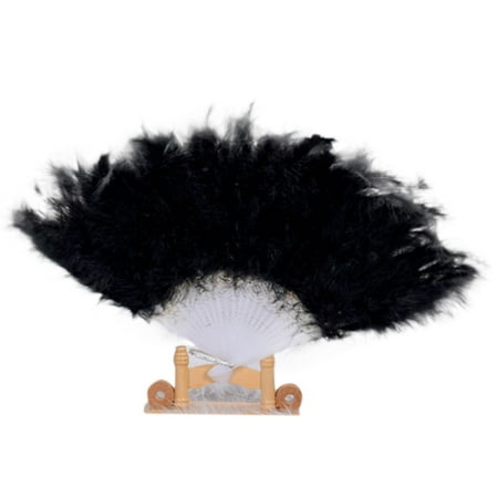 

wendunide home decor Wedding Showgirl Dance Elegant Large Feather Folding Hand Fan Decor Decal BlackPaper Fans set Black
