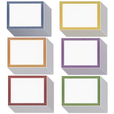 96 Sheets Certificate Paper for Printing - Customizable Blank Cardstock with Colored Borders for Graduation Diploma, Achievement Awards, Recognition Documents (8.5 x 11 in, 6 Assorted Colors)