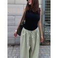 thumbnail image 5 of Women'S Casual Cotton Baggy Pants with Elastic Waist Relax Fit Lantern Trouser Green S, 5 of 10