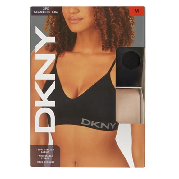 DKNY Women Seamless Bra Wire Free 2-pack, Black/Pink, Large