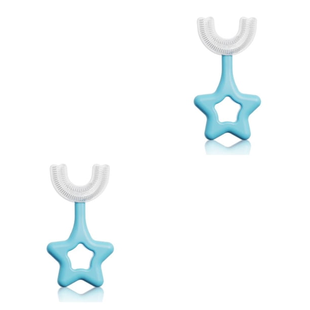 Cateissary Cepillo de ergonómico de mano de silicona de 360 grados para bebés Cepillo de limpieza de para niños en forma azul S 2piezas