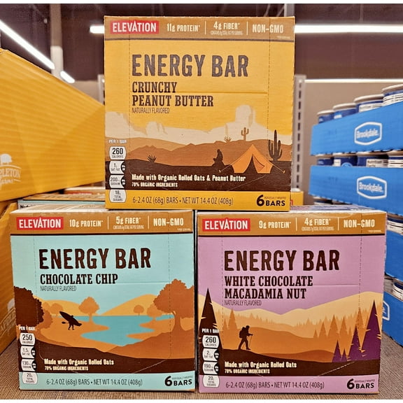 Elevation Energy Peanut Butter, Chocolate Chip, White Macadamia 14.4oz 408g (3 Boxes)