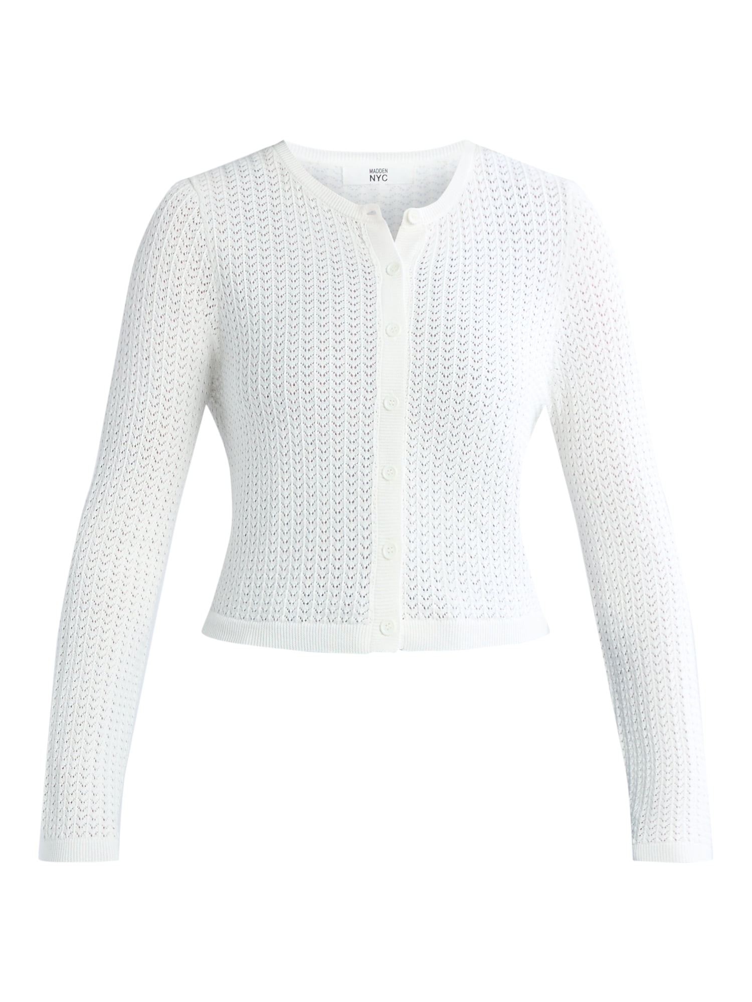 Madden NYC Women's Cotton Crochet Cardigan Sweater, Midweight