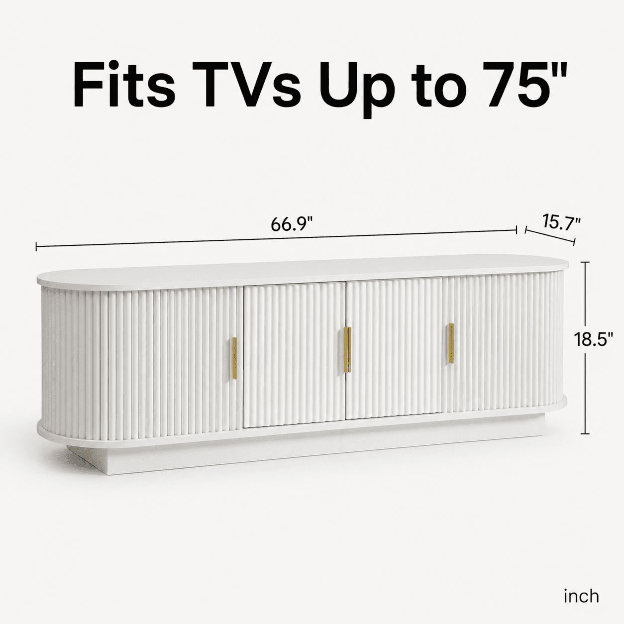 Aukfa 67" Fluted TV Stand for TVs up to 75", Sliding Doors,White