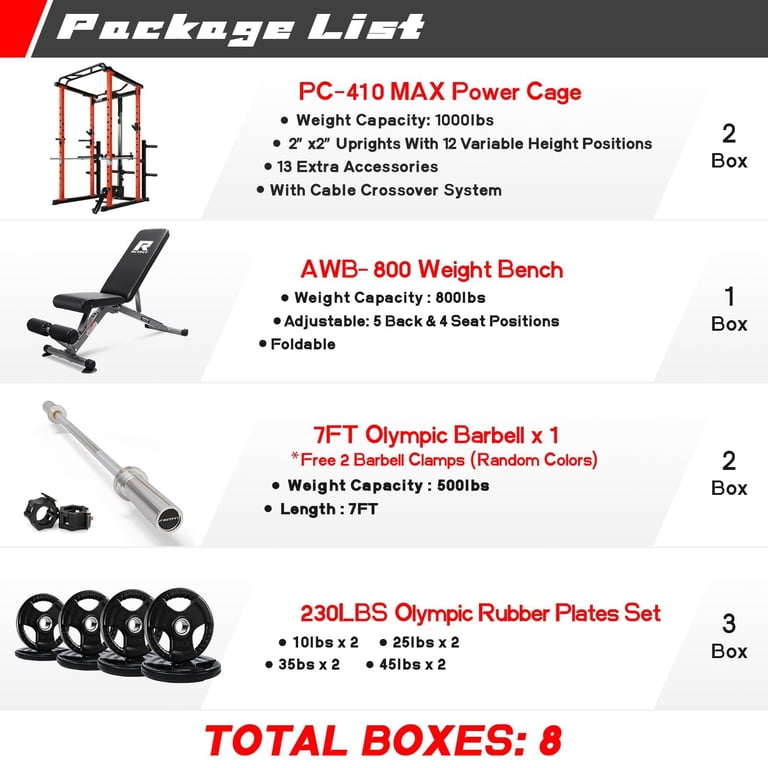 RitFit Power Cage, 1000LB with Adjustable Bench, Lat Pull Down
