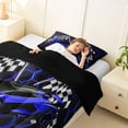 thumbnail image 3 of Erosebridal Speed Sports Car Twin Comforter Sets for Kids Boys, Neon Blue Honeycomb Bedding Set, Black Reversible, 1 Comforter and 1 Pillowcase, 3 of 6