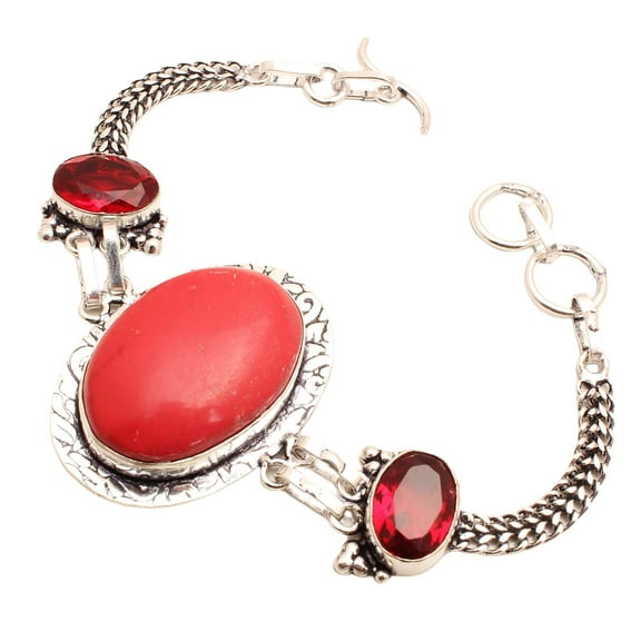 Silver Plated Bracelet For Women, Fashion Jewelry Silver Plated Bracelet, Handmade Gemstone Bracelet Jewelry For Women And Girls Charm Bracelet Coral Gemstone Bracelet, 20 Gms BRB-0885