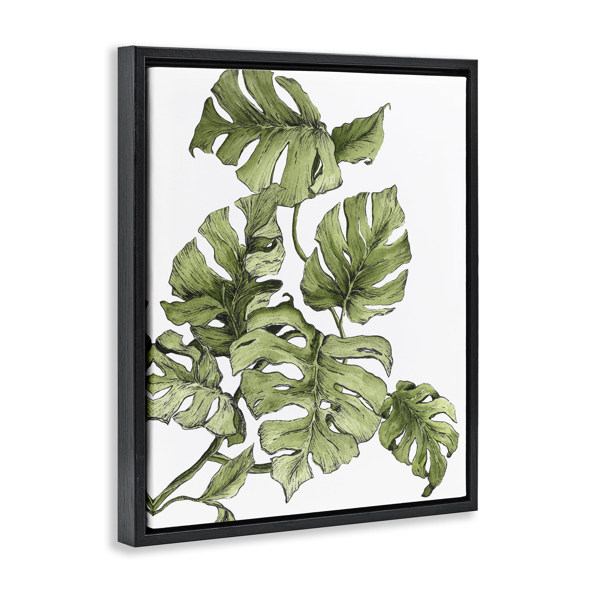 Stupell Industries Falling Monstera Leaves Botanical & Floral Painting Black Floater Framed Art Print Wall Art, 17 x 21
