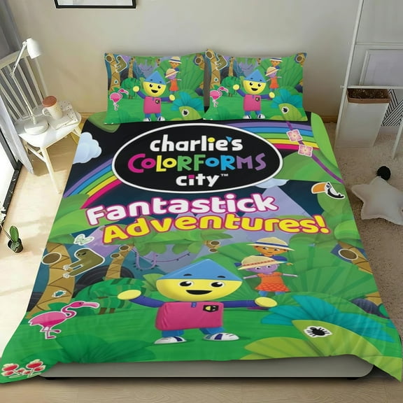 3 Piece Comforter Cover Set For Charlie's Colorforms City Bedding Set Cute Duvet Cover Sets Super Soft Teens Bedding Set Kids Bedroom Gifts,1 Duvet Cover with 2 Pillowcases Twin