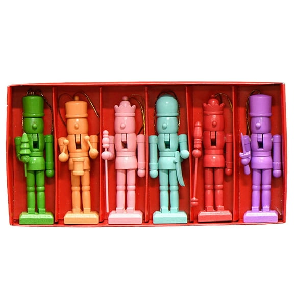 ZPAQI 6Pcs Nutcrackers Ornament Wood Puppets Figurine Christmas Tree Hanging Decors