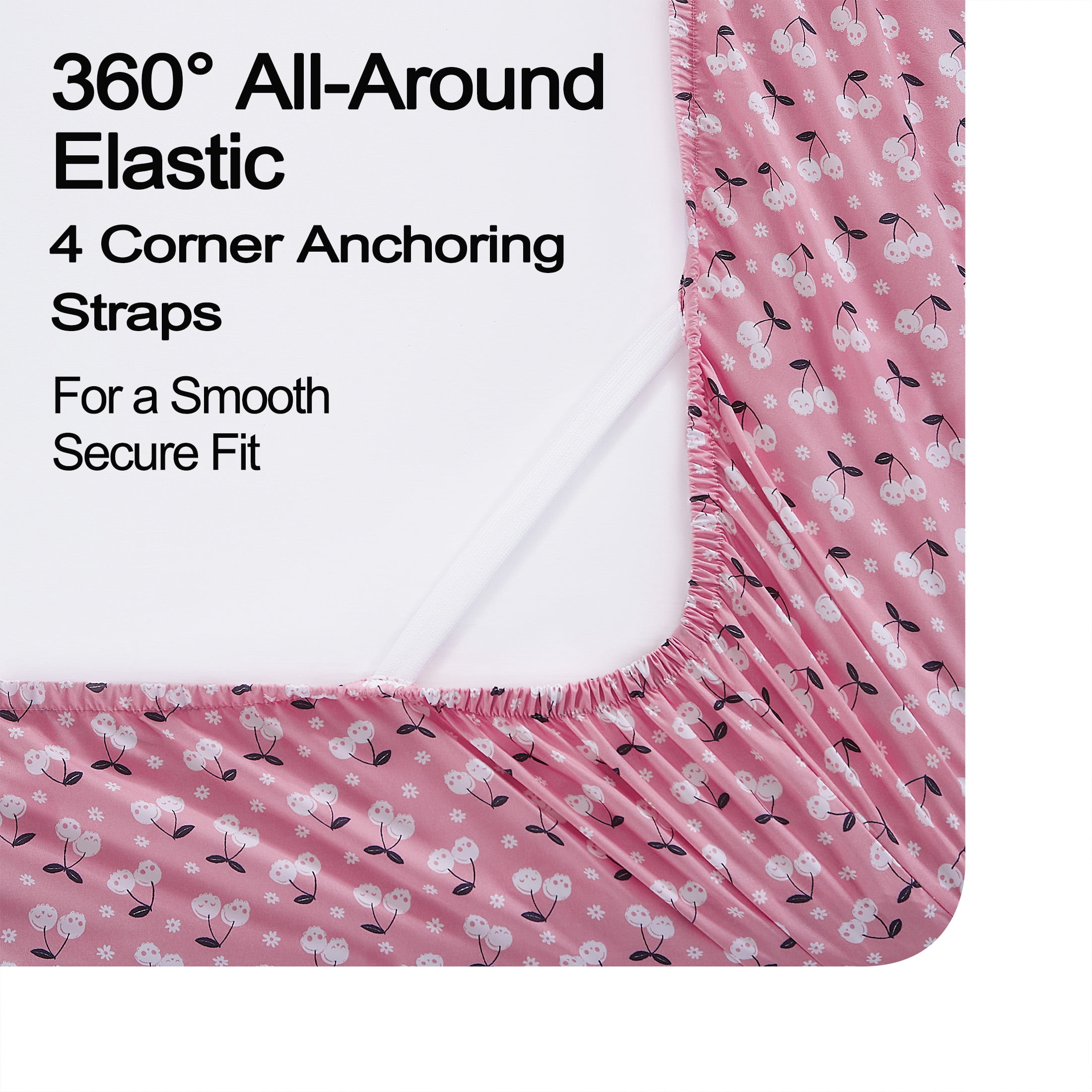 Summerween Soft Microfiber Sheet Set, Pink & White Skull Cherries, Full