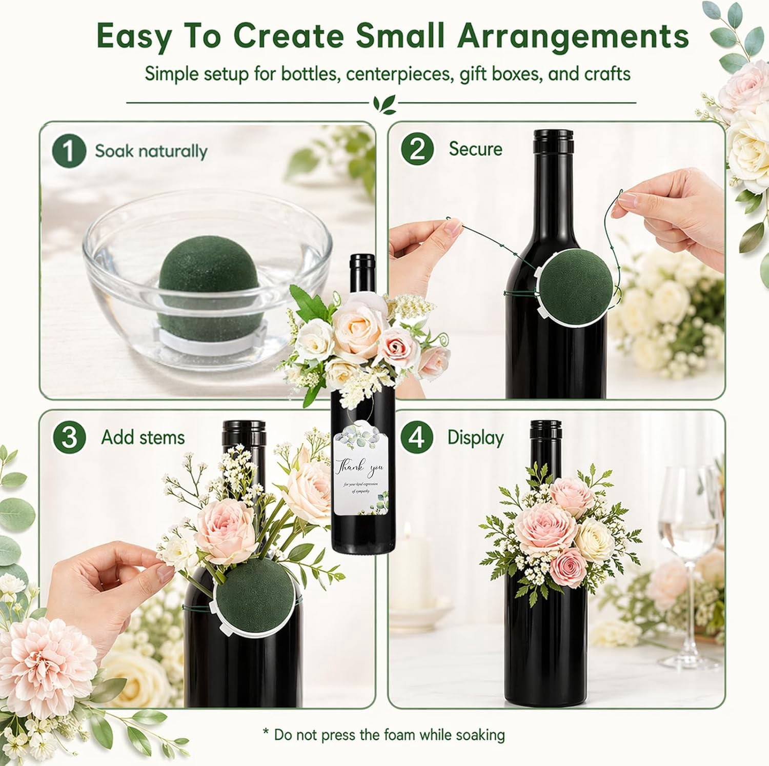 Floral Foam 5/12/24/36Pcs, Mini Round Flower Foam Holder with Floral Wire, Wet Dry Flower Arrangement Supplies for Wine Bottle Decor Wedding Table Centerpieces DIY (26pcs)