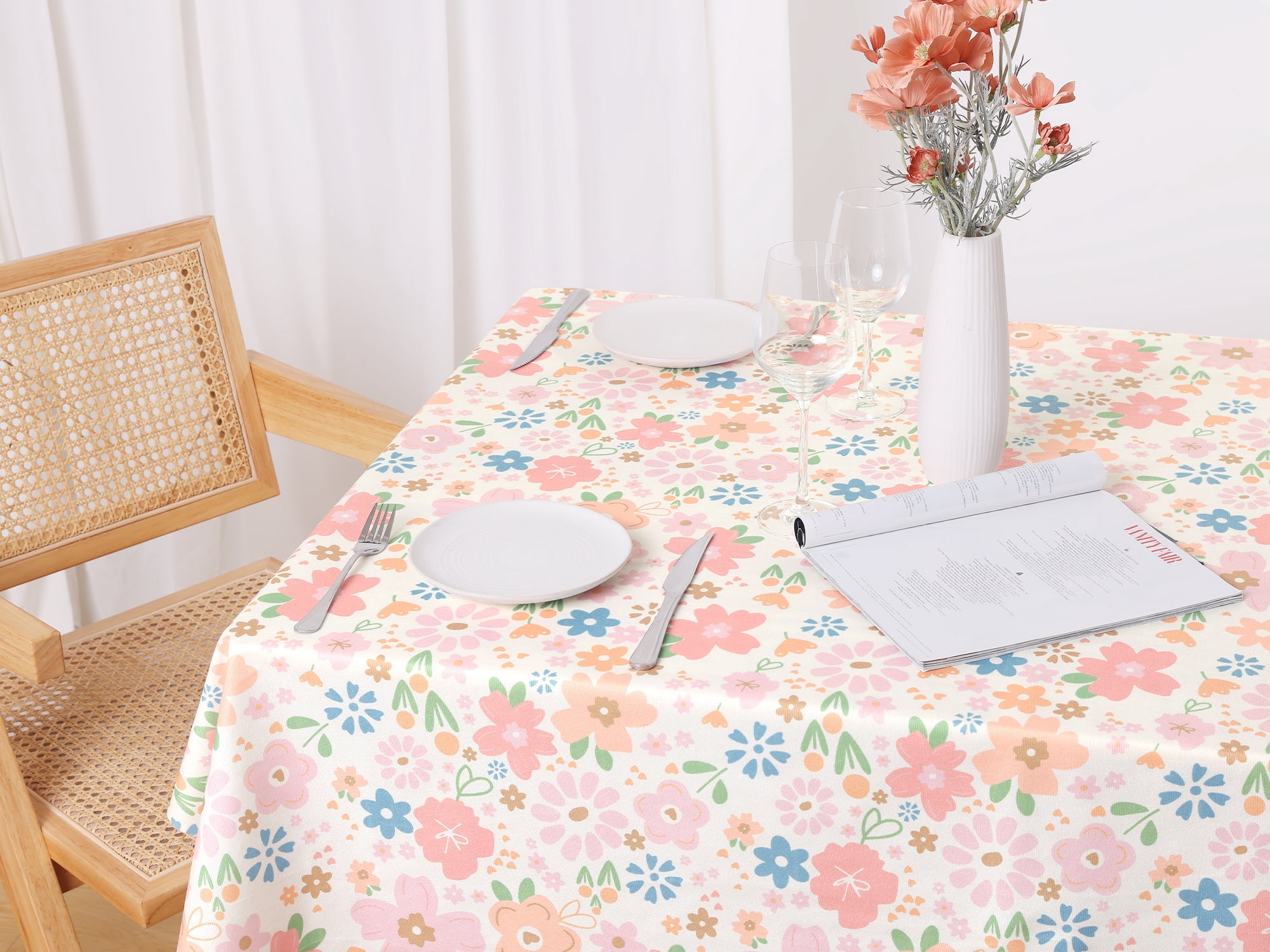 Unique Bargains Rectangle Polyester Waterproof Wrinkle Resistant Washable Soft Tablecloth Flower 55x55 Inch