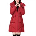 thumbnail image 2 of Women's Long Winter Coat, Thermal Lined Quilted Jacket, Windproof Parka with Hood, Warm Puffer Coat, Mid-Length Winter Jacket, Cold Weather Outerwear, Elegant Winter Parka Red, 2 of 7