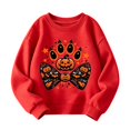 thumbnail image 2 of FASHOFT Girls Halloween Sweatshirt Ghost Graphic Pullover Tops Halloween Outfit Kids Long Sleeve Shirt Fall Tops Spooky Season Sweater Red 13-14 Years, 2 of 3
