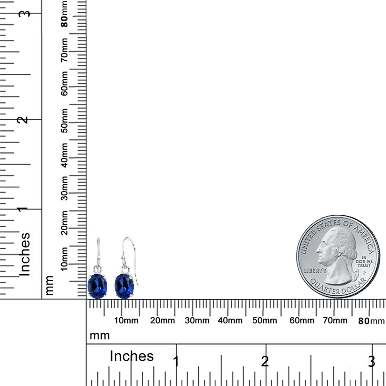 Gem Stone King 1.80 Cttw Blue Created Sapphire French Wire Dangle Hook Earrings for Women | 925 Sterling Silver | Gemstone September Birthstone | Oval 7X5MM