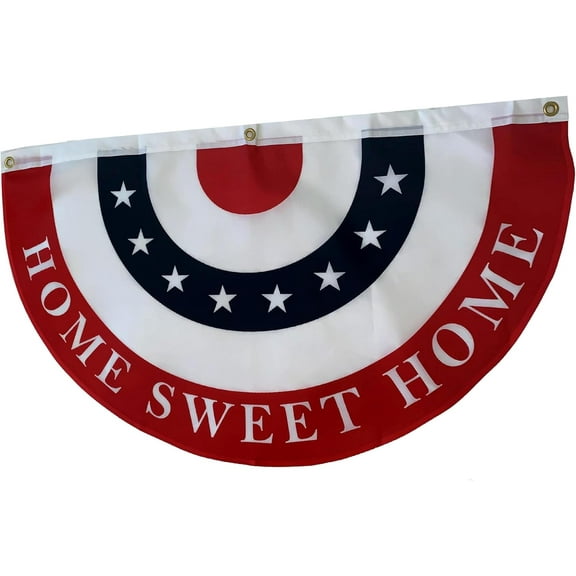 Home Sweet Home Patriotic Bunting – 18” x 36”, American Flag Decor, Stars & Stripes, Red, White, Blue, Memorial Day, 4th of July, USA, President's Day