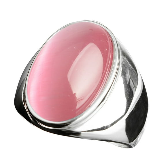 BAYAIXZ Ring Stainless Steel Artificial Cat Eye Stone Ring Titanium Steel Ring Women's Rings Womens Rings Travel Rings for Women (Light Pink,8)