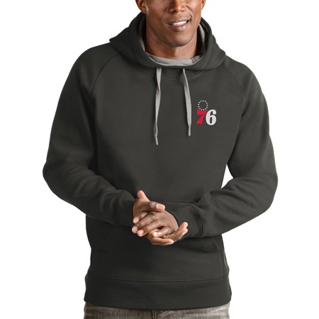 Men s Antigua Charcoal Philadelphia 76ers Victory Pullover Hoodie