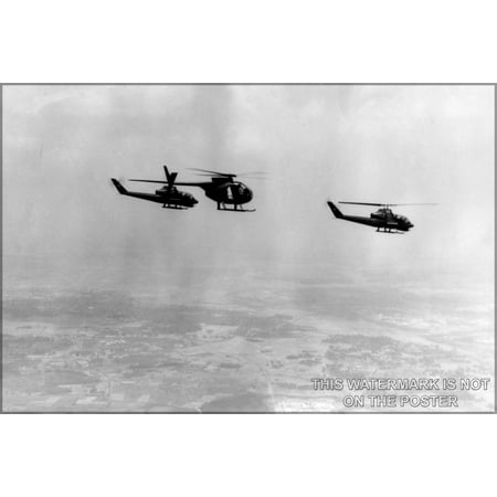 24"x36" Gallery Poster, OH-6 Cayuse (nicknamed Loach and ah-1g cobras patrol vietnam