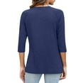 thumbnail image 3 of ZHENHONG Long Sleeve T Shirt Women Womens Tops Casual 3/4 Sleeve Crew Neck Shirts Loose Fit Tunic Blouses Summer Tees,Blue Women Blending Shirts M, 3 of 6