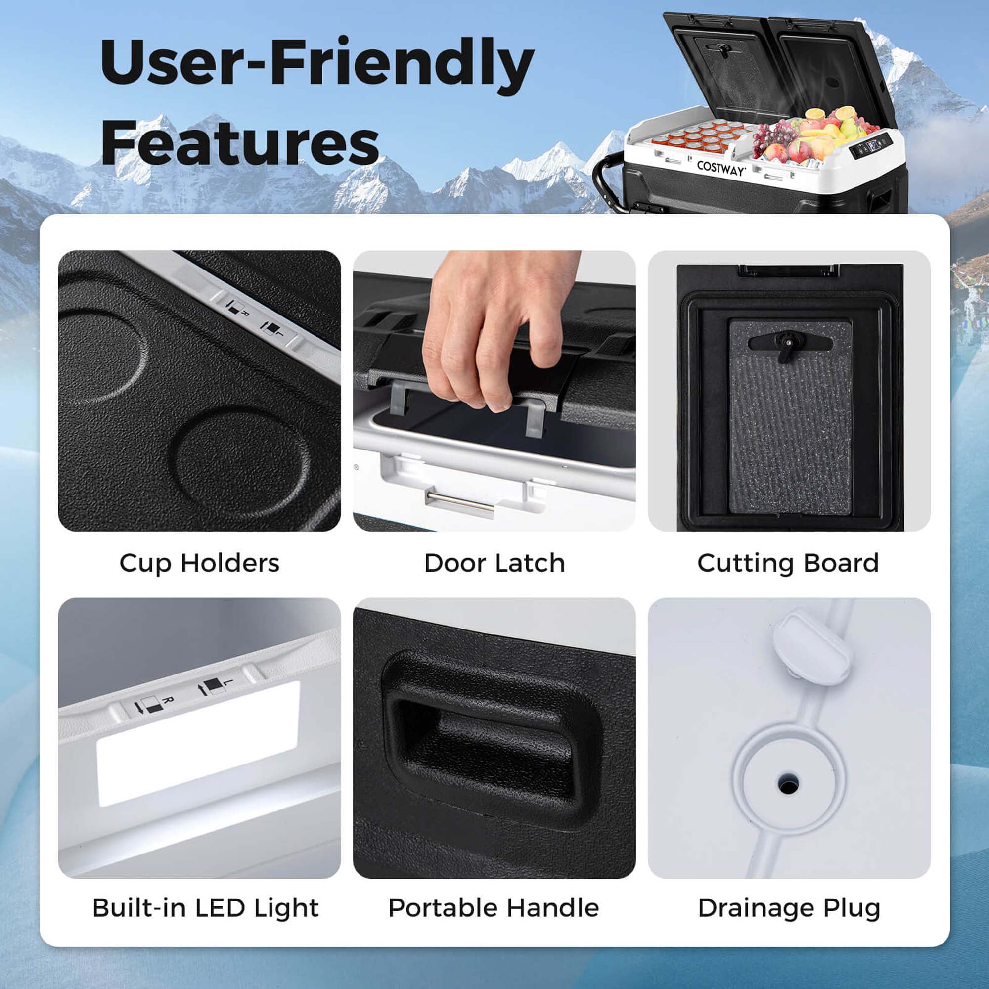 Costway Dual Zone 12V Car Refrigerator 53QT Portable Compressor Fridge Freezer (-4℉~68℉)  for RVs Black