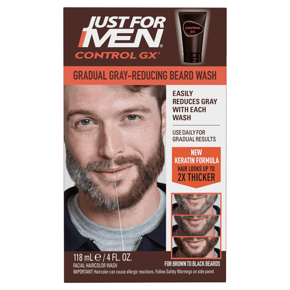 Just for Men Control GX Grey Reducing Beard Wash with Keratin, 4 Fl Oz (Packaging May Vary)