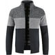 thumbnail image 2 of Chaqueta de trabajo para hombre, cárdigan informal de punto grueso con cremallera completa y cuello levantado, suéteres con bolsillos Gris oscuro con azul marino xxl ER, 2 of 4