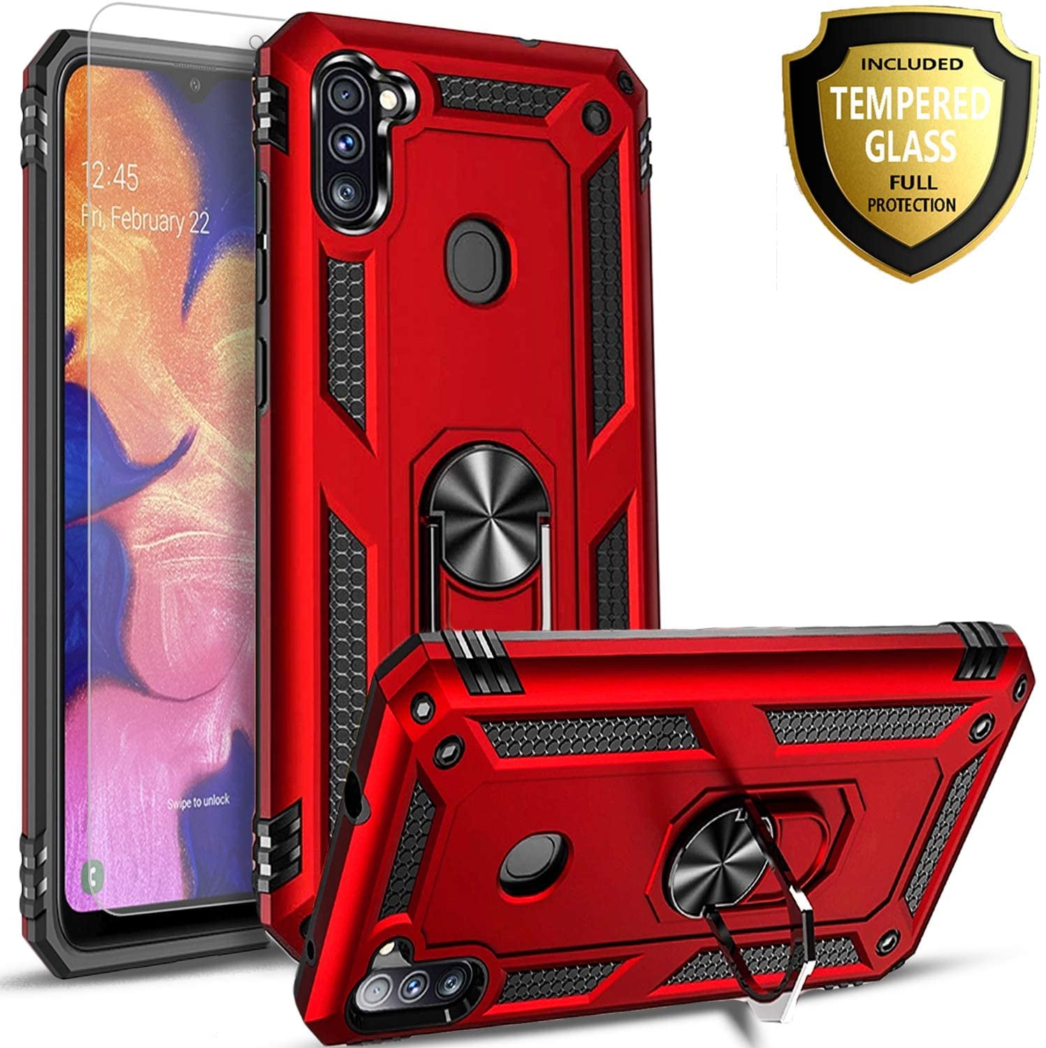 Samsung Galaxy A11 Case, With [Tempered Glass Screen Protector STARSHOP Drop Protection Ring Kickstand Cover- Red - Walmart.com