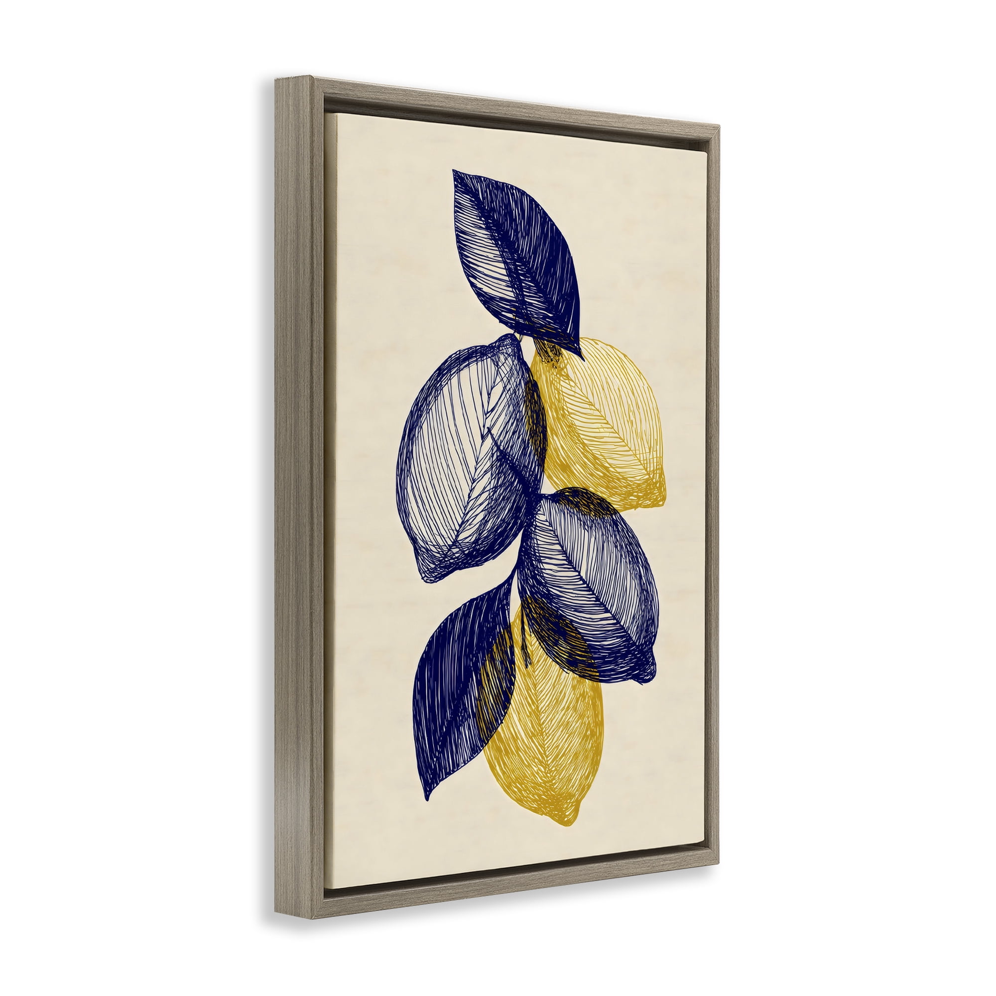 Stupell Industries Navy Lemons Botanical Sketch Brown Framed Floater Canvas Wall Art, design by Petal Prints Design
