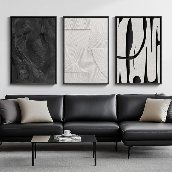 Large Framed Black and White Abstract Wall Art for Living Room, 3 Piece Big Modern Canvas Prints Paintings Artwork for Walls, Minimalist Abstract Art Pictures for Hallway, Office Wall Decor 24x36 In