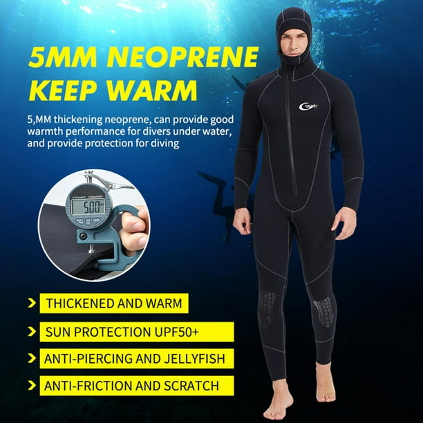 Mens Wetsuits, Full Body Hooded Neoprene 5mm Long Sleeve Scuba Diving Suit,  Keep Warm Wet Suit, for Kayaking Surfing Water Sports - XL
